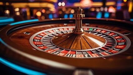 Roulette in a casino with a background of bright neon lights