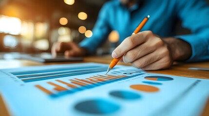 Professionals gathered around a table, analyzing data charts.