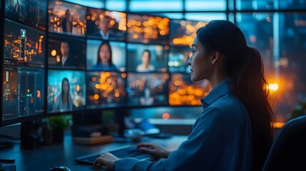 Professionals engaging in a video conference from different locations.