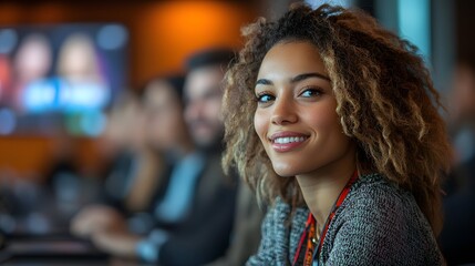 Mixed-ethnicity team participating in a global video conference.