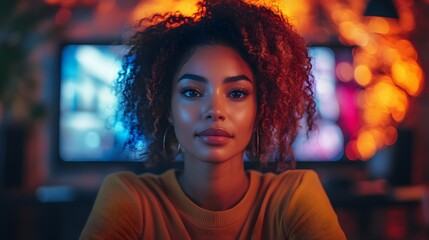 Professionals from various backgrounds engaged in a video conference in a stylish conference room.