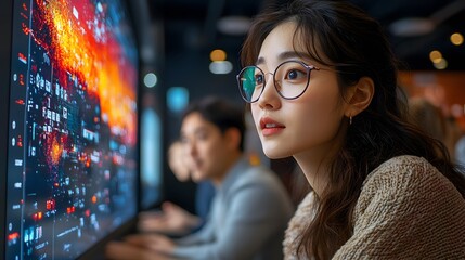 Multicultural team working together on a project using digital technology in a conference room.