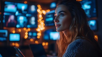 Diverse colleagues using tablets and laptops for a virtual collaboration in a modern conference room.
