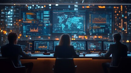 Group of professionals collaborating on digital documents in a contemporary conference room.