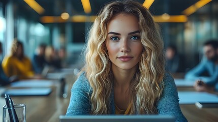 Group of professionals collaborating on digital documents in a contemporary conference room.