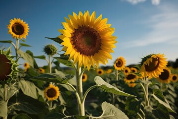 Obraz premium Vibrant Sunflowers Flourishing Under Bright Summer Skies