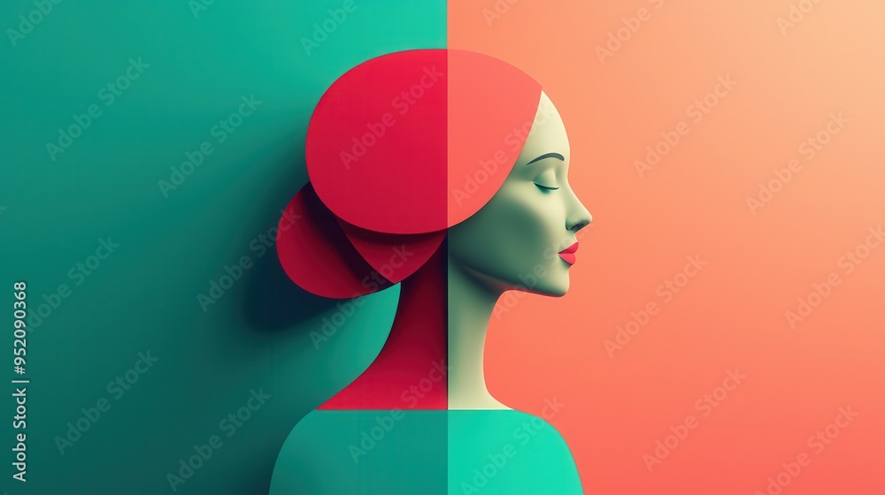 Poster Abstract Female Portrait with Geometric Shapes.