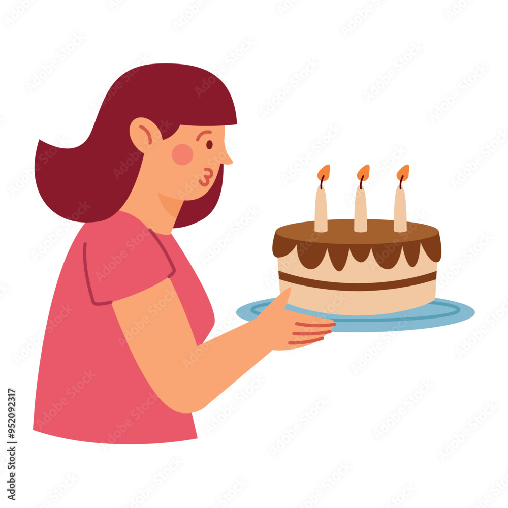 Wall mural woman blowing birthday candle in cake