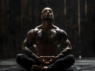 Powerful Physique Meets Serene Mindset Bodybuilder Meditates After Workout