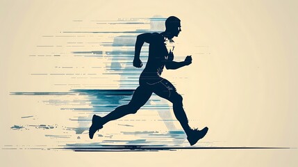 Fototapeta premium An intricate vector graphic of a man running on a treadmill, with a minimalist background focusing on the movement and posture, suitable for fitness apps or posters 