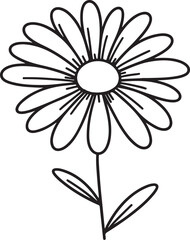 White daisy flower Line Art Coloring Page - Cartoon Silhouette, Clipart Design, and Vector Logo Icon.