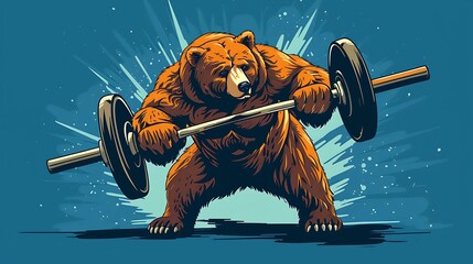 A striking vector of a bear lifting a barbell, rendered in a stylized, almost cartoonish manner, symbolizing brute strength and resilience in the gym 