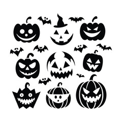 Obraz premium scary and funny Halloween pumpkin and ghost faces vector collection.