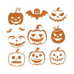 Obraz premium scary and funny Halloween pumpkin and ghost faces vector collection.