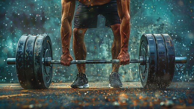 A high-definition image of a man performing a deadlift, highlighting the form, strength, and determination, with a focus on the lifting technique and footwear 