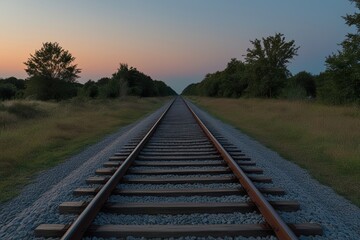 Fototapeta premium Exploring Abandoned Railway Route at Dusk for Adventure and Nostalgia