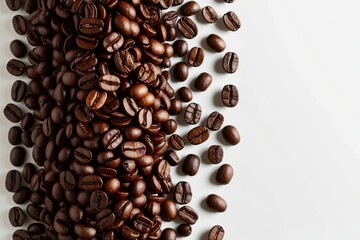 Obraz premium Vertical Overview of Freshly Roasted Coffee Beans on Bright White Backdrop