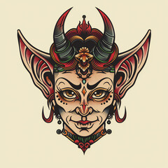 Elf head very simple traditional tattoo flash styles illustration