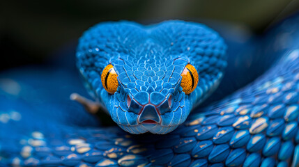 Serpentine Majesty Closeup of Blue Viper Snake with f56 Shutter Speed ai generative.