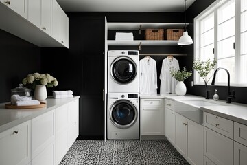 Elegant Black and White Laundry Room Design Ideas for Home Organization