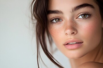 Fototapeta premium Captivating Young Woman with Glowing Skin and Serene Expression