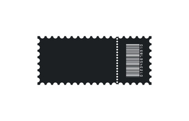 Blank black ticket with barcode, isolated vector templates with copy space on white background