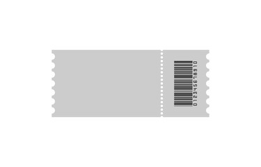Blank Gray ticket with barcode, isolated vector templates with copy space on white background