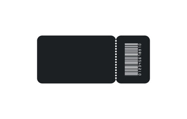 Blank black ticket with barcode, isolated vector templates with copy space on white background