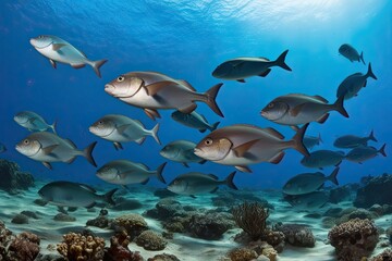 Fototapeta premium Vibrant Underwater Ecosystems Showcasing the Graceful Movement of Oceanic Fish and Sea Creatures