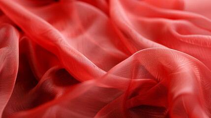 Close-up of the fabric of a red dress, highlighting the smooth texture and vibrant color.