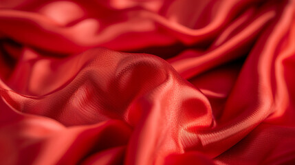Obraz premium Close-up of the fabric of a red dress, highlighting the smooth texture and vibrant color.
