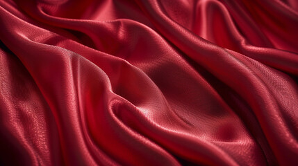 Obraz premium Close-up of the fabric of a red satin dress, with the material reflecting light and showing its glossy finish.
