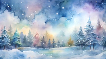 Fototapeta premium Winter landscape with snow-covered trees and soft pastel colors in a serene atmosphere 