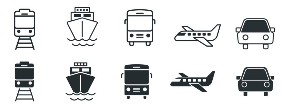 public transportation icon bundle train ship plane bus taxi