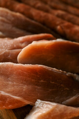 cut pork meat from the neck, soft pork meat on a cutting board