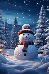 Obraz premium Abstract illustration of a snowman in an idyllic snowy winter landscape