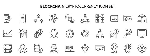 blockchain cryptocurrency icon set