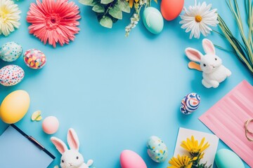 Easter Decorations on a Light Blue Background
