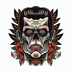 frankenstein very simple traditional tattoo flash styles illustration