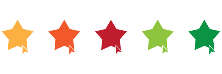 Rating star set for customer feedback or product experience with bad poor average good and excellent text. Five-star rating scale. Vector illustration.