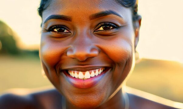 Extreme Close-Up of a Ghanaian Woman Greeting with Warm Smile