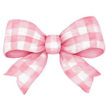Pink Gingham Coquette Bow, watercolor style.