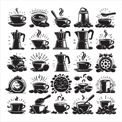 Coffee Beans Black silhouette vector on white background 