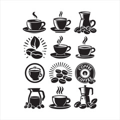Coffee Beans Black silhouette vector on white background 