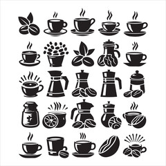 Coffee Beans Black silhouette vector on white background 