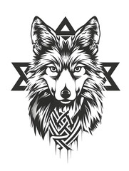 Fototapeta premium Geometric Fox head very simple traditional tattoo flash styles illustration