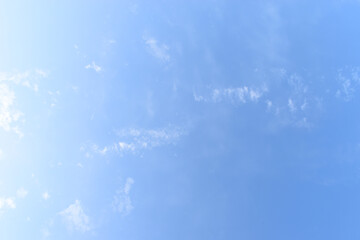 beautiful blue sky and white fluffy group of clouds with sunrise in the morning, natural background