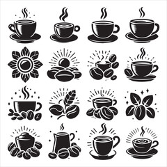 Coffee Beans Black silhouette vector in white background 