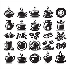 Coffee Beans Black silhouette vector in white background 