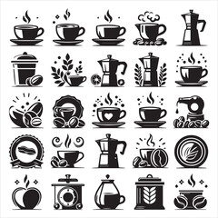 Coffee Beans Black silhouette vector in white background 